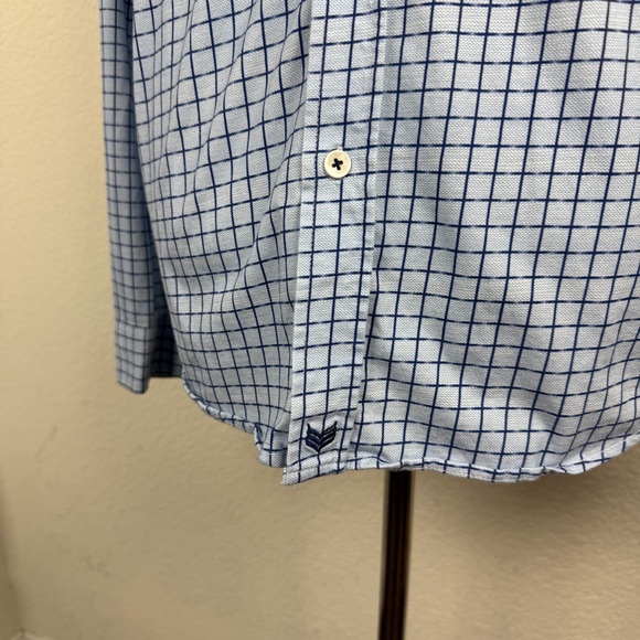 Butter Cloth Shirt Mens Large Blue Grid Check Flip Cuff Regular Fit Lightweight - Picture 3 of 7